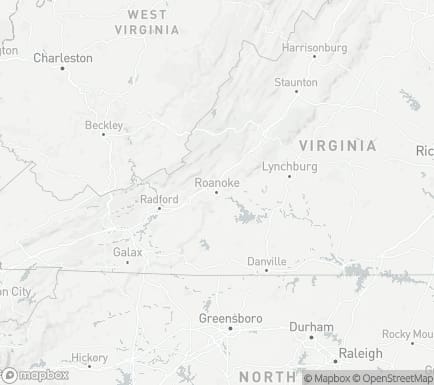 Roanoke, VA, USA and nearby cities map