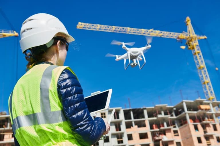 Drone flying with blue sky in background 