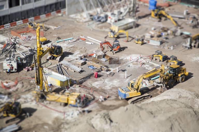 Construction equipment machines working from above