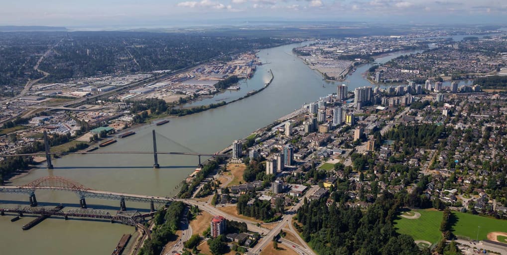 Aerial image of Surrey BC river