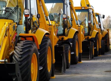 Machines lined up in rental yard