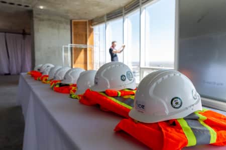 Multiple PPE lined up on a table