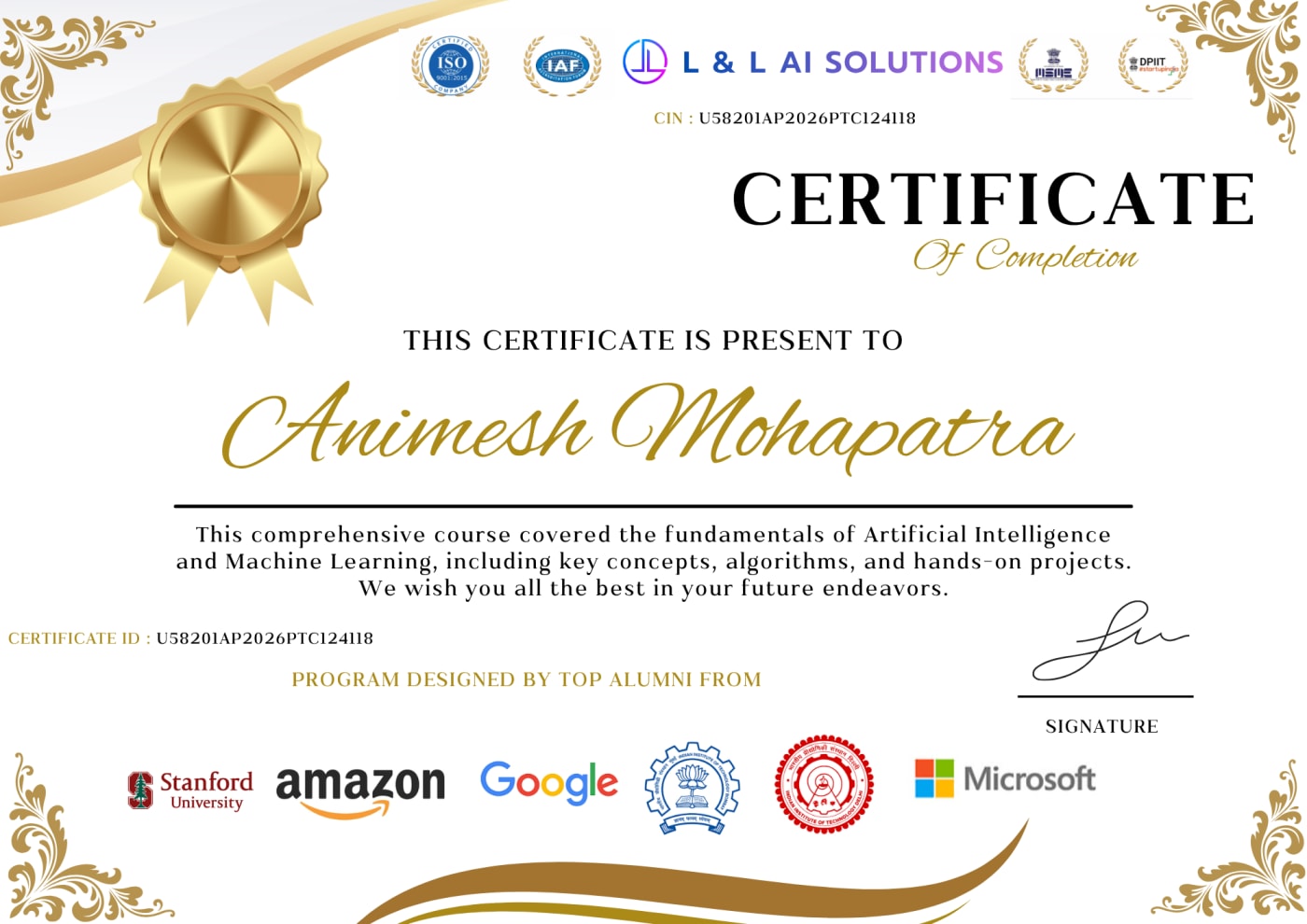 Affiliation certificate
