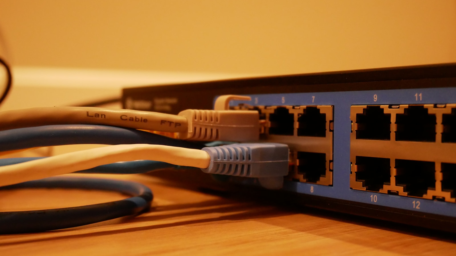 Network cables connected to an ethernet switch
