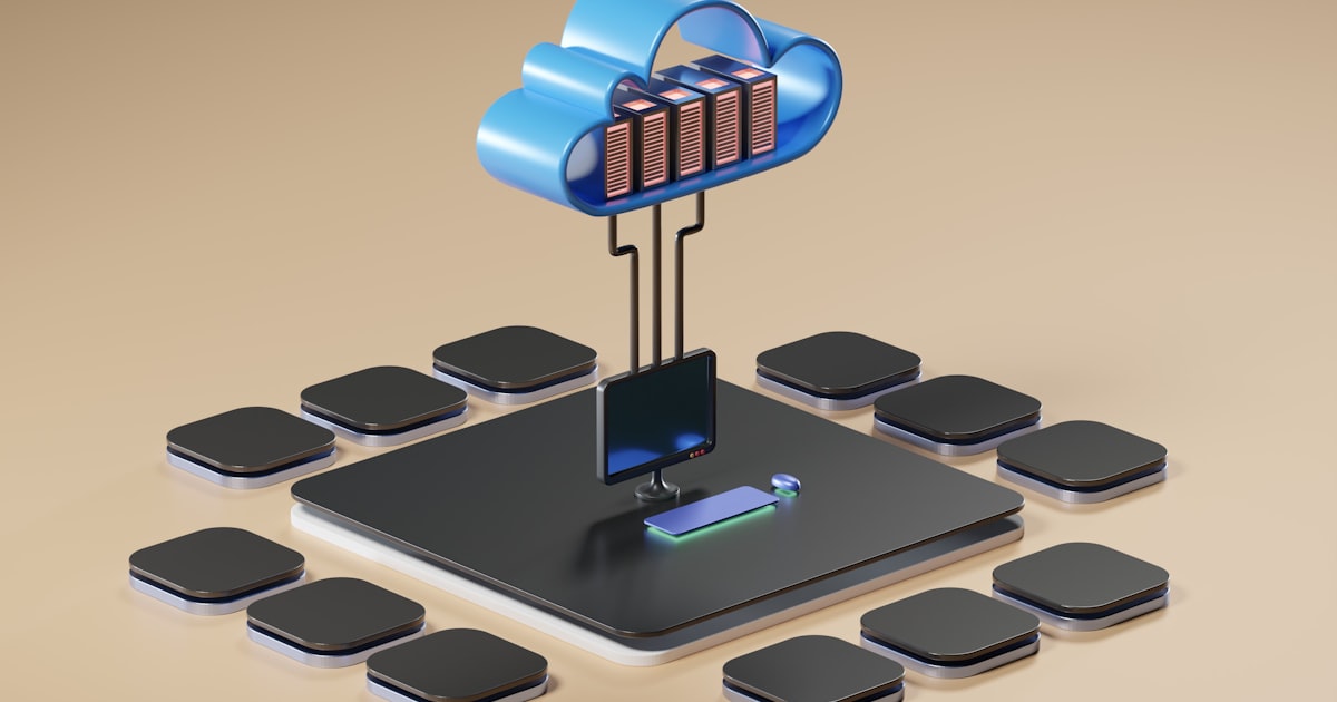 Cloud infrastructure with server racks and network cables
