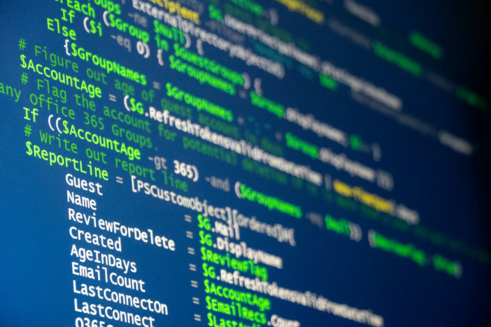 Lines of syntax-highlighted code filling a dark computer screen