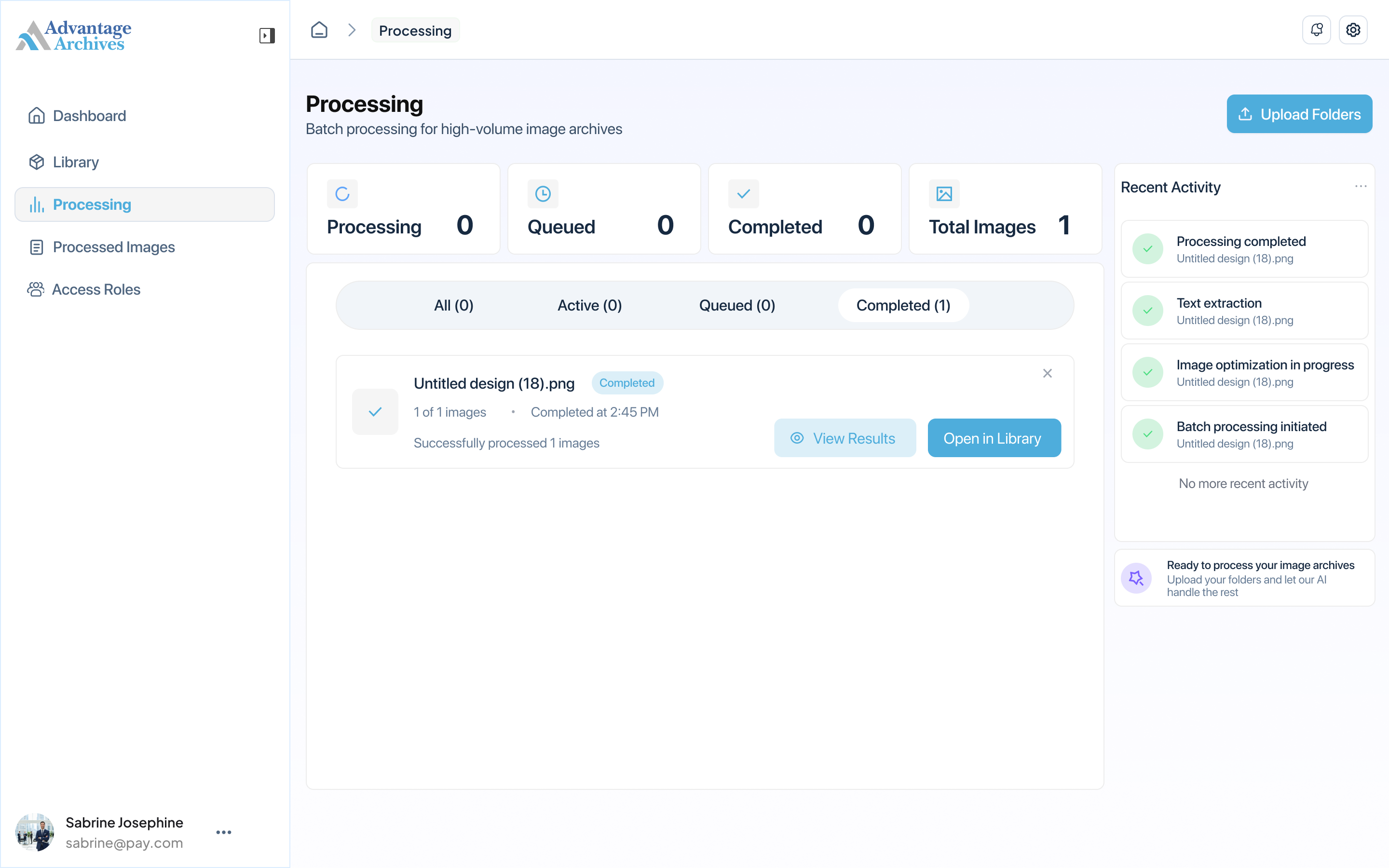 Live pipeline: optimization, then text extraction, then completion — reported per batch.