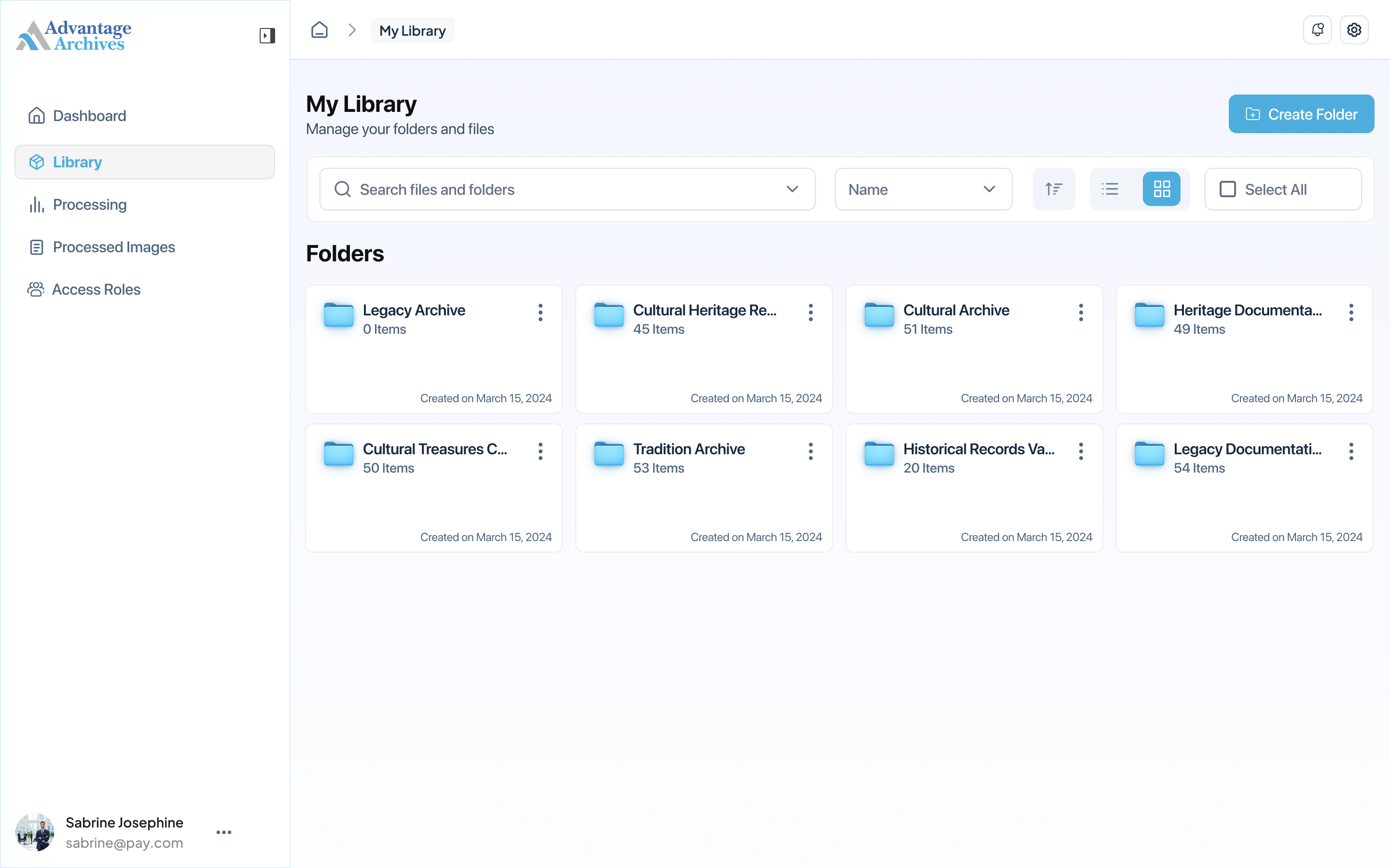 The archive library — processed collections, searchable and browsable.