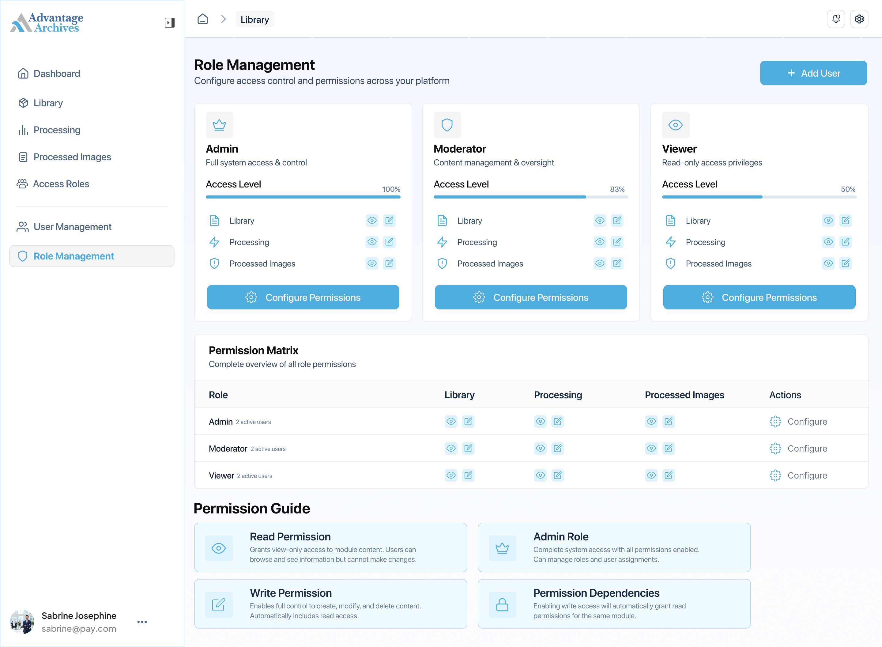 Role management — permissions across every module of the platform.