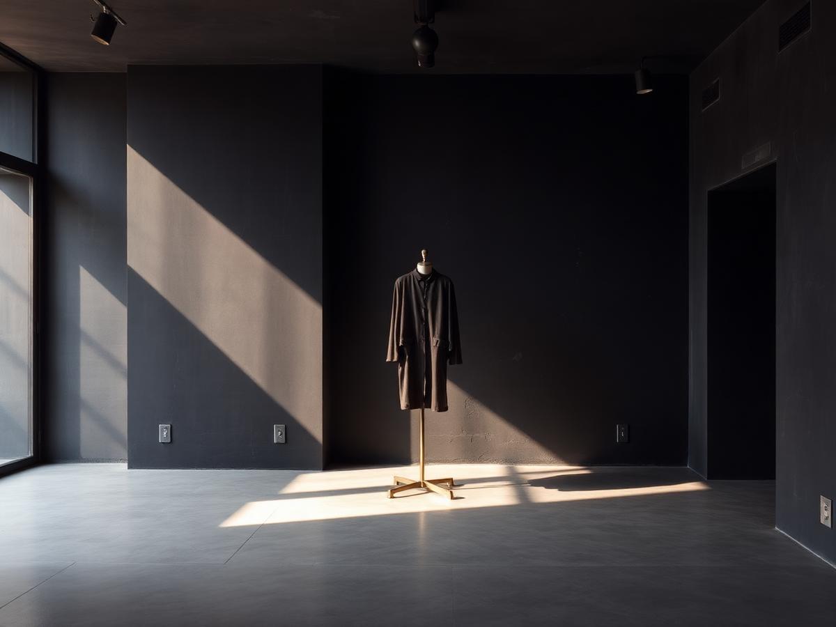 Atelier rail of tailored coats in warm light