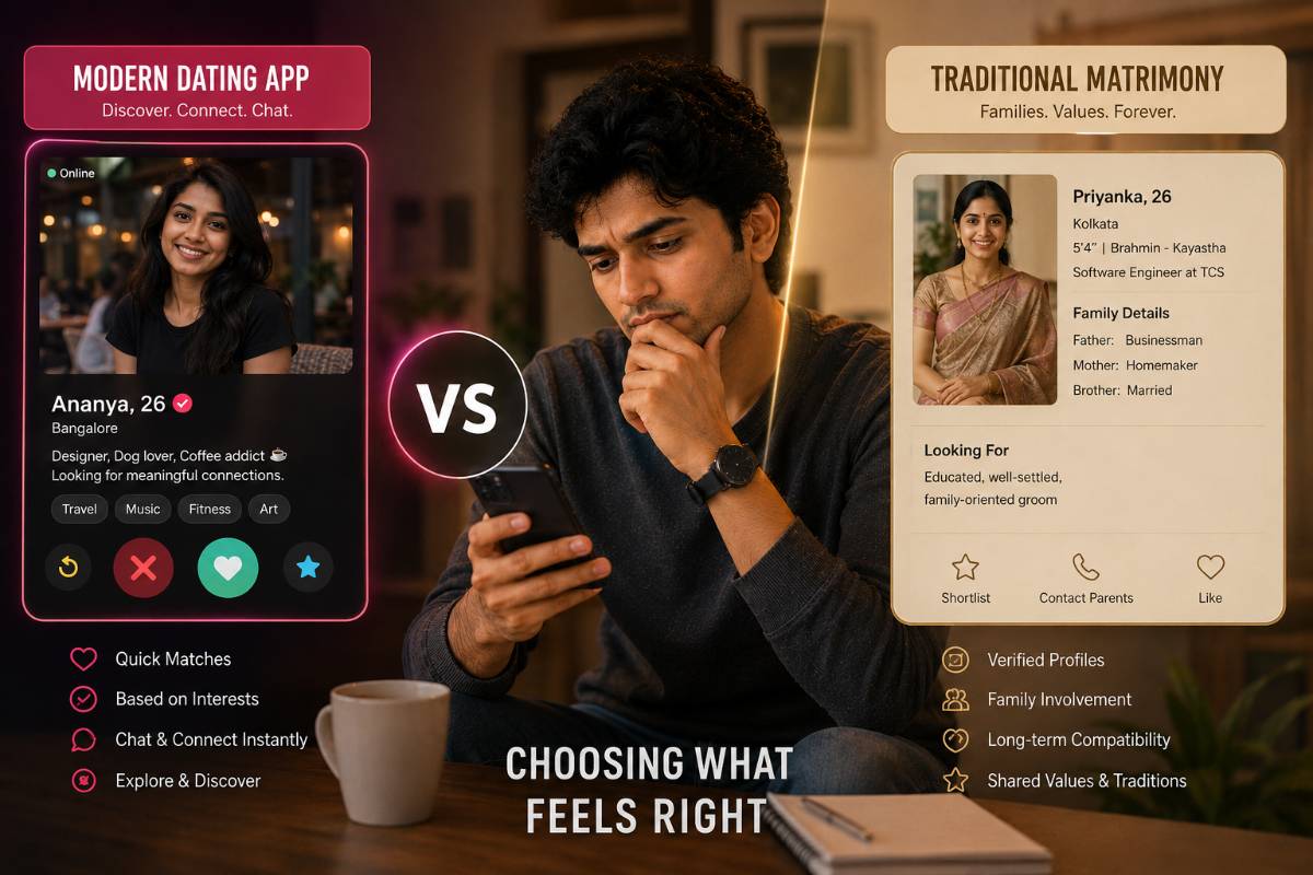 Dating Apps vs Matrimony Sites in India 2026 — What's the Difference? | TrueBondr Dating Apps vs Matrimony Sites in India 2026 — What's the Difference? | TrueBondr