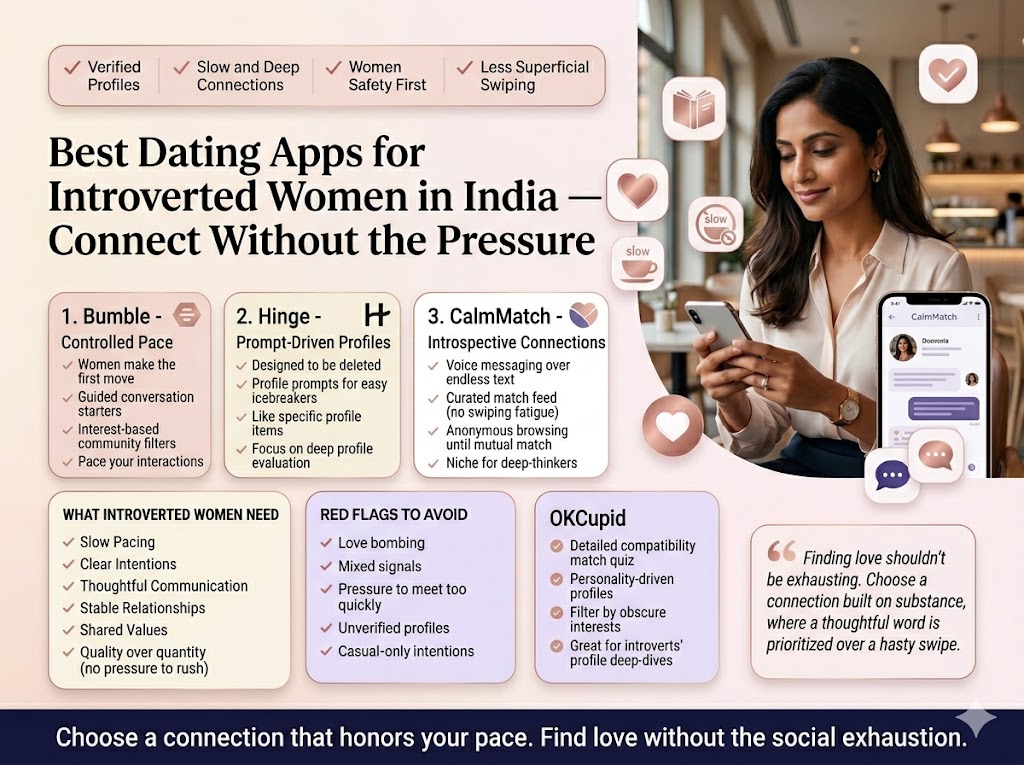 Best Dating Apps for Introverted Women in India 2026 — No Pressure | TrueBondr Best Dating Apps for Introverted Women in India 2026 — No Pressure | TrueBondr