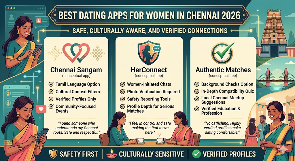Best Dating Apps for Women in Chennai 2026 — Safe & Verified | TrueBondr Best Dating Apps for Women in Chennai 2026 — Safe & Verified | TrueBondr