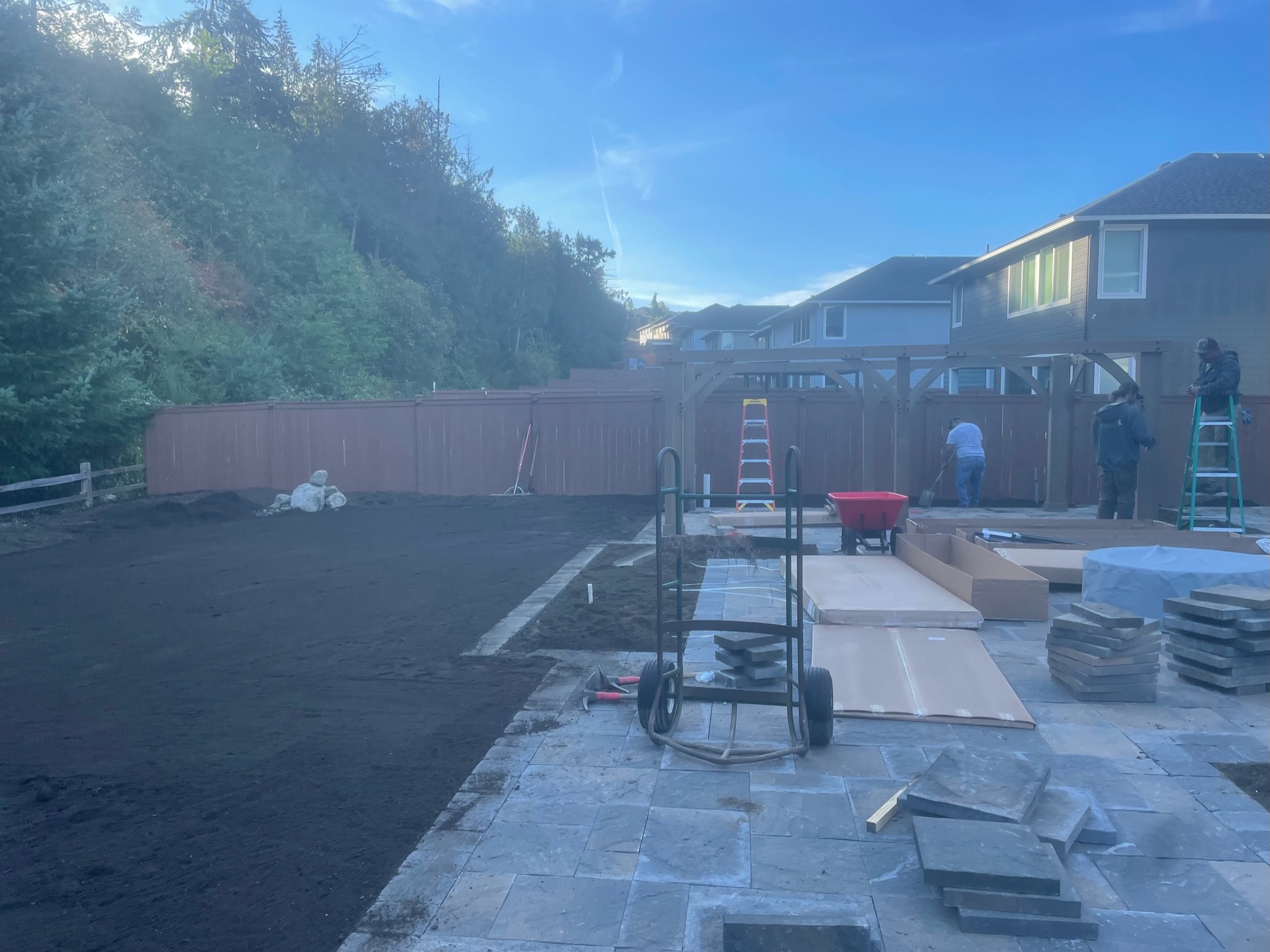 Todd's Nursery landscaping project with patio and pergola in Puyallup, WA