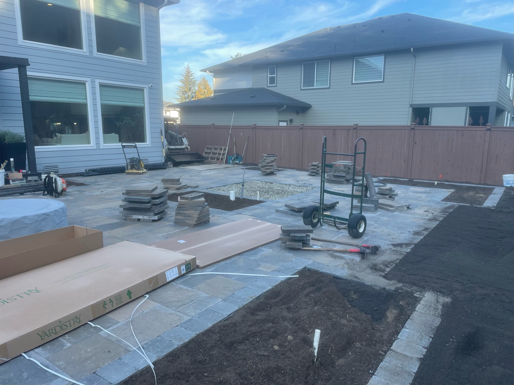 Patio construction with pavers at Todd's Nursery, Puyallup, WA