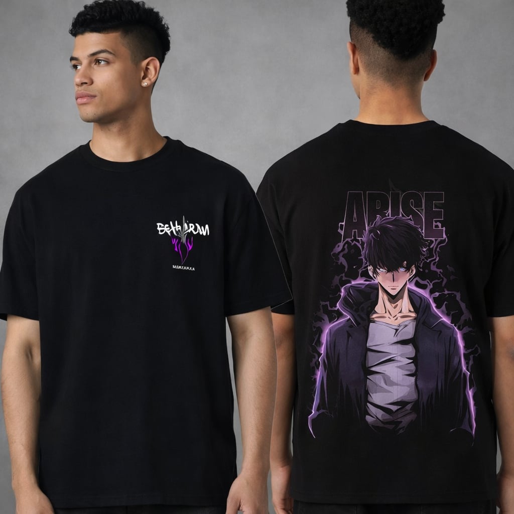 SOLO LEVELING Black Cotton Oversized Anime Men's T-Shirt