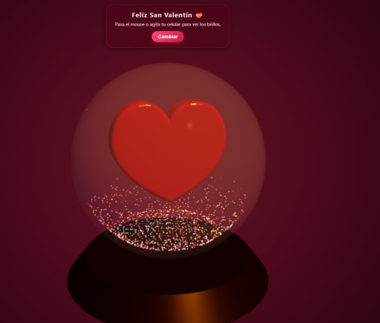 Plantilla San Valentín 3D Three.js | Esfera de Cristal con Giroscopio