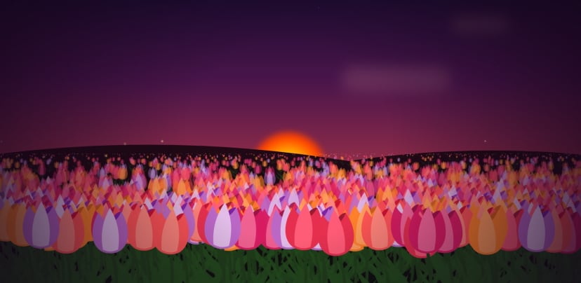 Plantilla HTML Atardecer Animado | Campo de Tulipanes y Poema