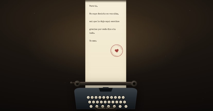 Plantilla HTML Romántica | Carta en Máquina de Escribir Interactiva