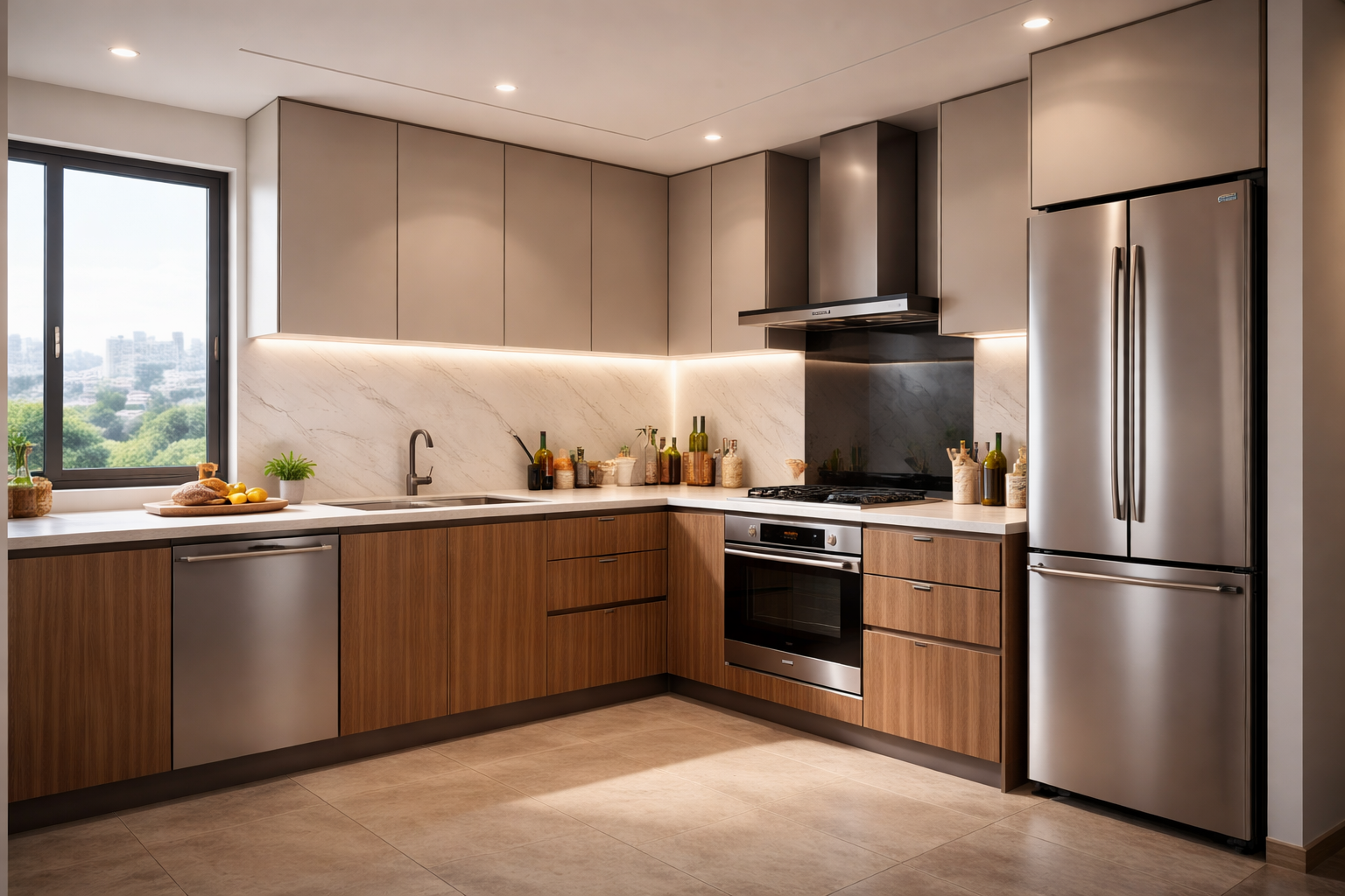A sleek, modern modular kitchen with state-of-the-art appliances.
