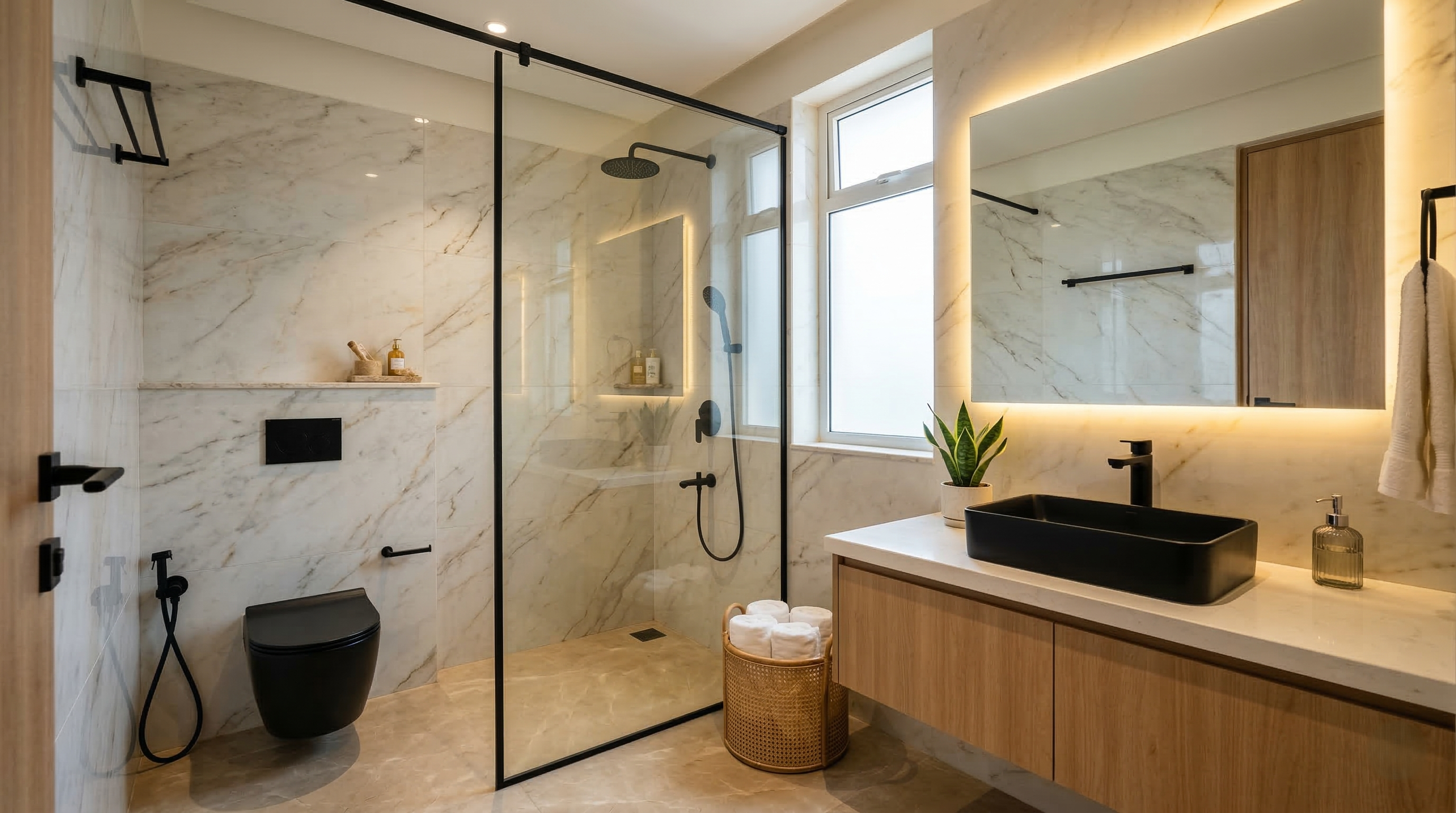 Elegant and functional bathrooms with premium fittings.