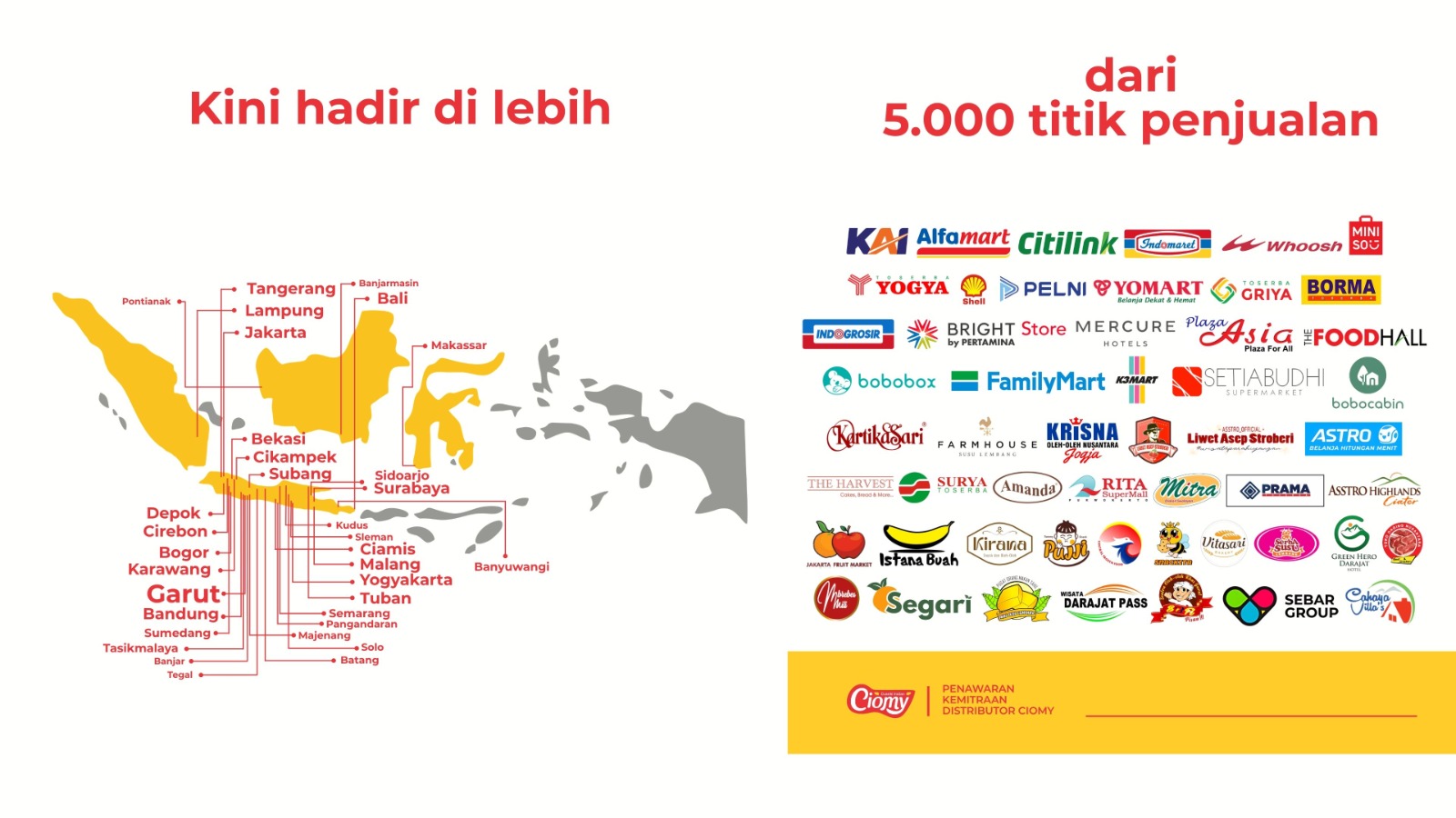 Ciomy kini hadir di lebih dari 5.000 titik penjualan