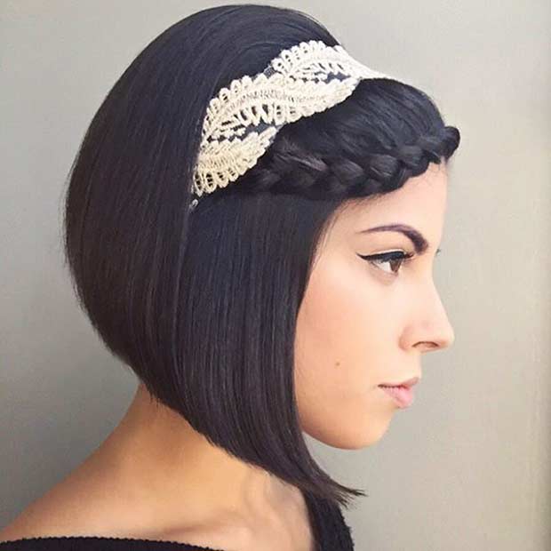 Penteado com faixa combinado da trança para cabelos curtos chanel