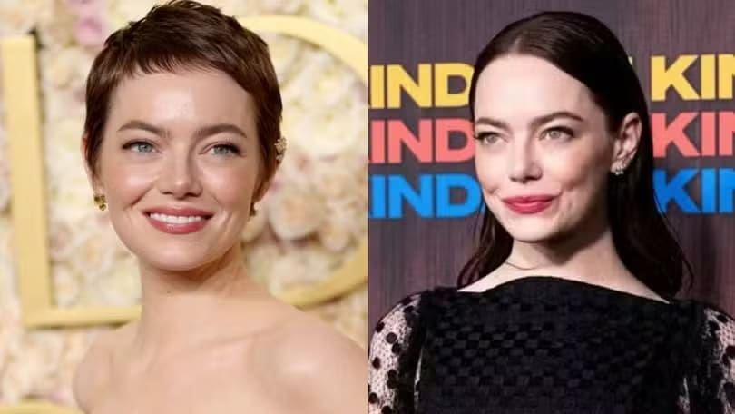 Emma Stone com o seu novo Cabelo Curto no Globo de Ouro 2025 4 Antes e depois da emma stone