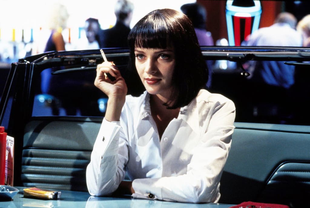 O cabelo curto de Uma Thurman no filme Pulp Fiction 2 cabelo curto de Uma Thurman no filme Pulp Fiction