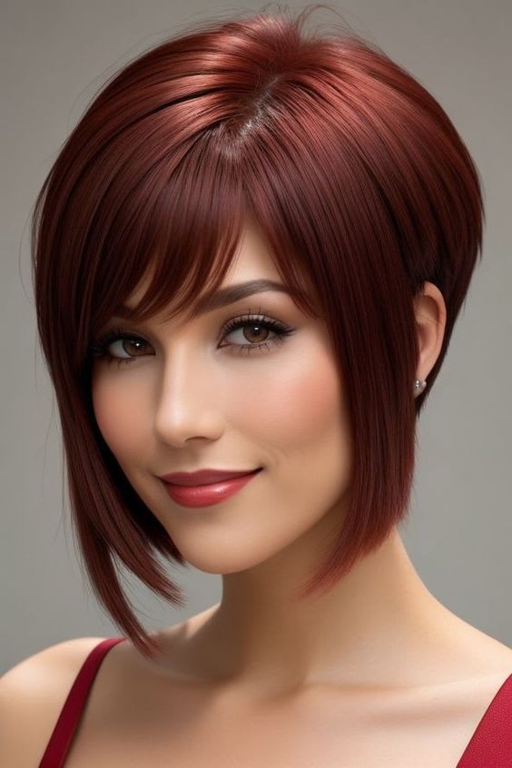 Cabelo Curto Assimétrico com Franja Lateral e coloração Vermelho Acobreado 1 Cabelo Curto Assimétrico com Franja Lateral e coloração Vermelho Acobreado