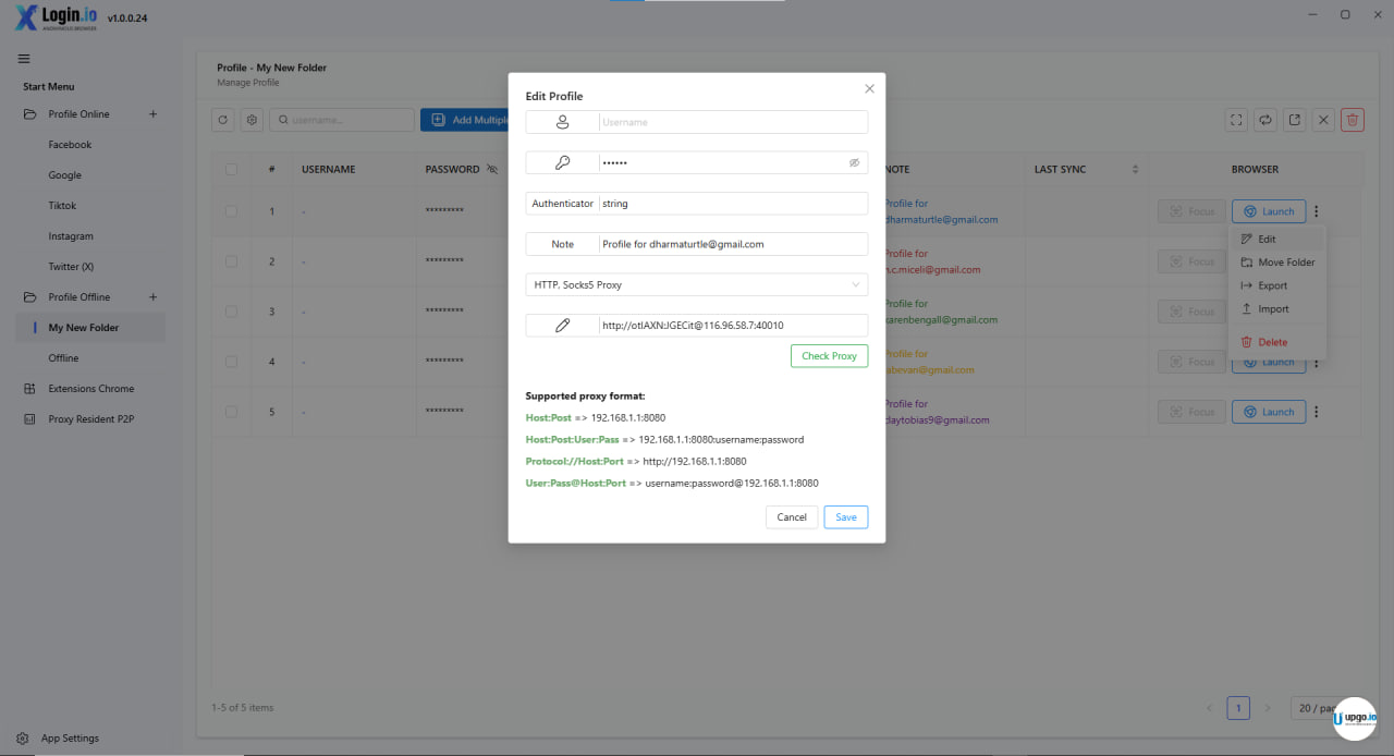 XLogin cấu hình proxy