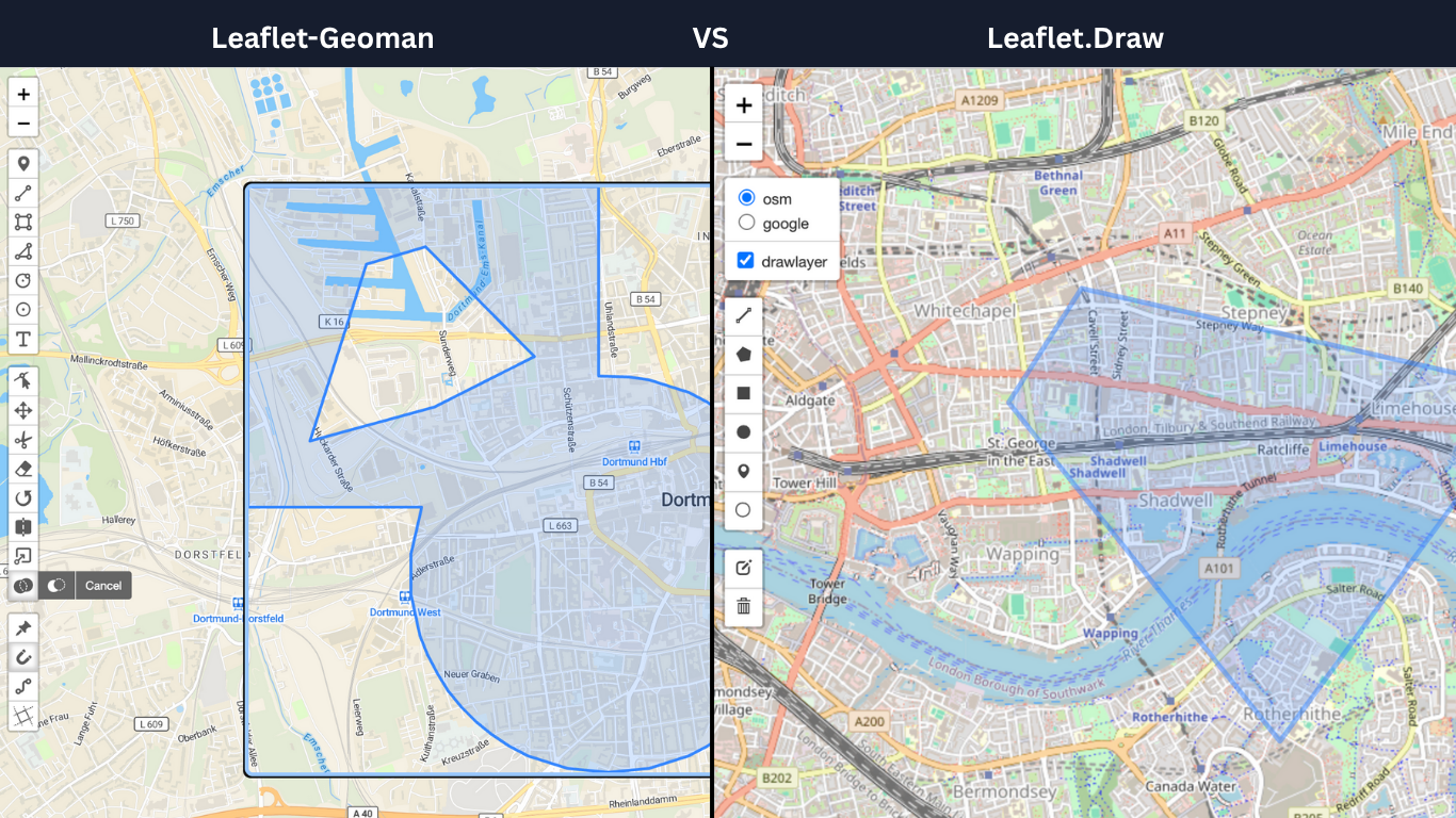 Leaflet-Geoman vs Leaflet.draw comparison