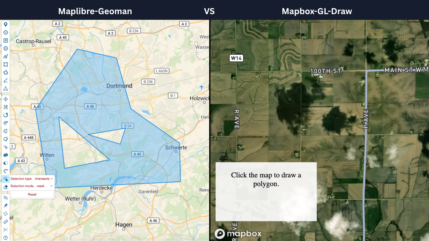 Maplibre-Geoman vs mapbox-gl-draw comparison