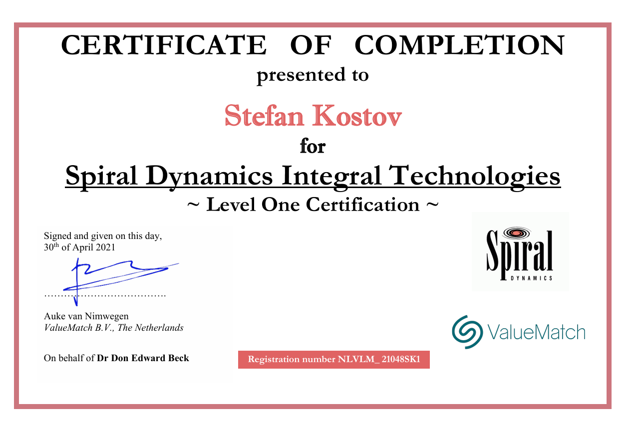 Spiral Dynamics Certificate