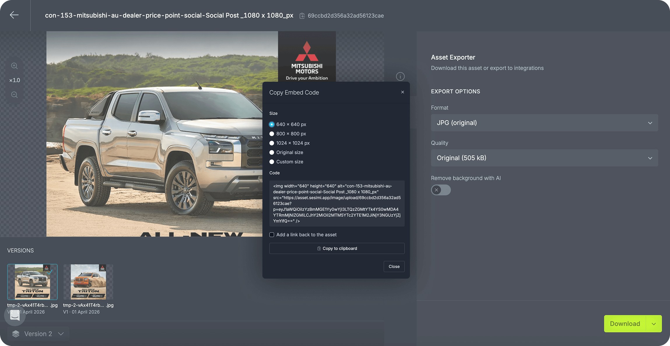 Versioned embed UI