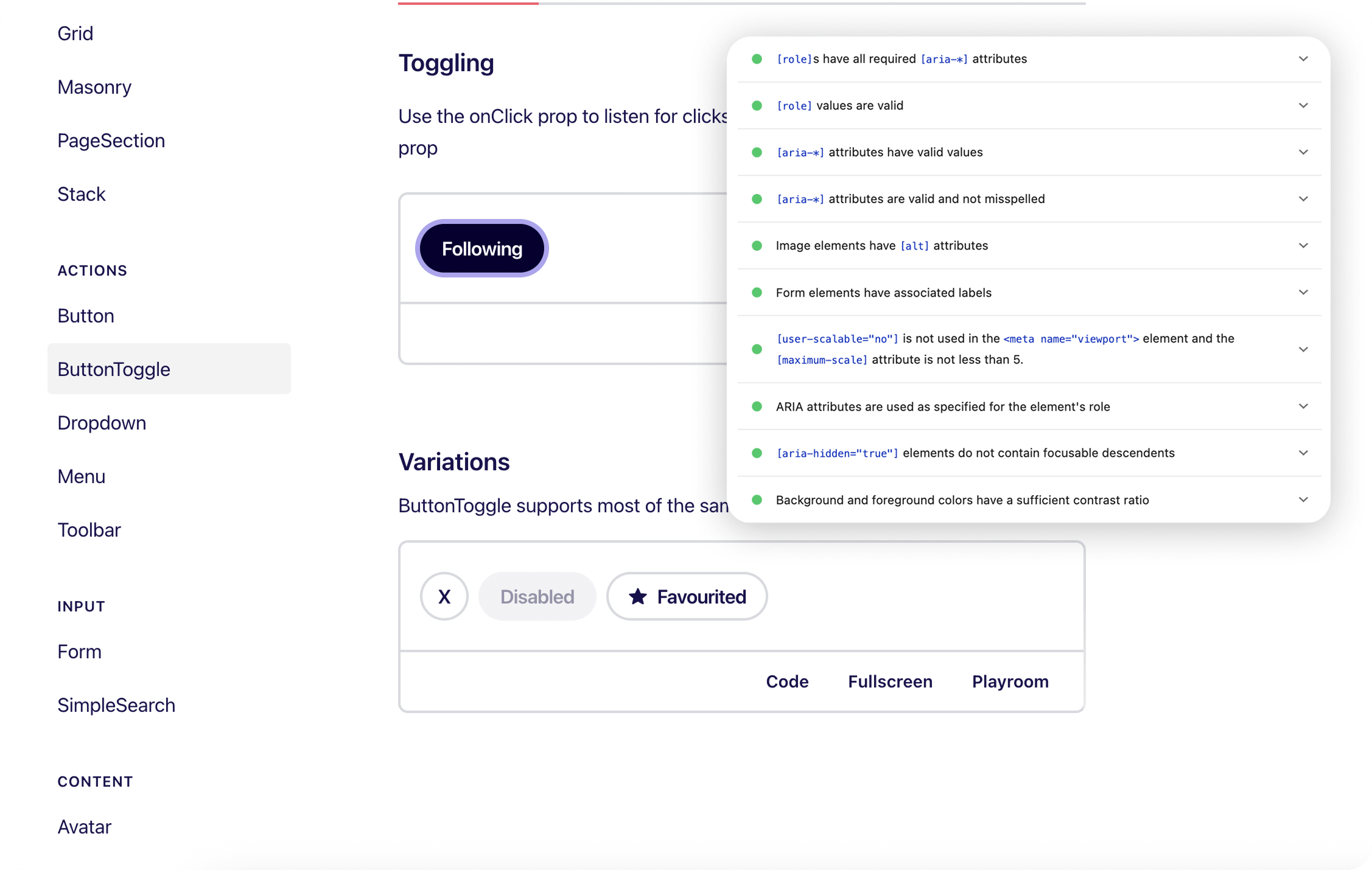 ButtonToggle — focus state and Lighthouse accessibility audit