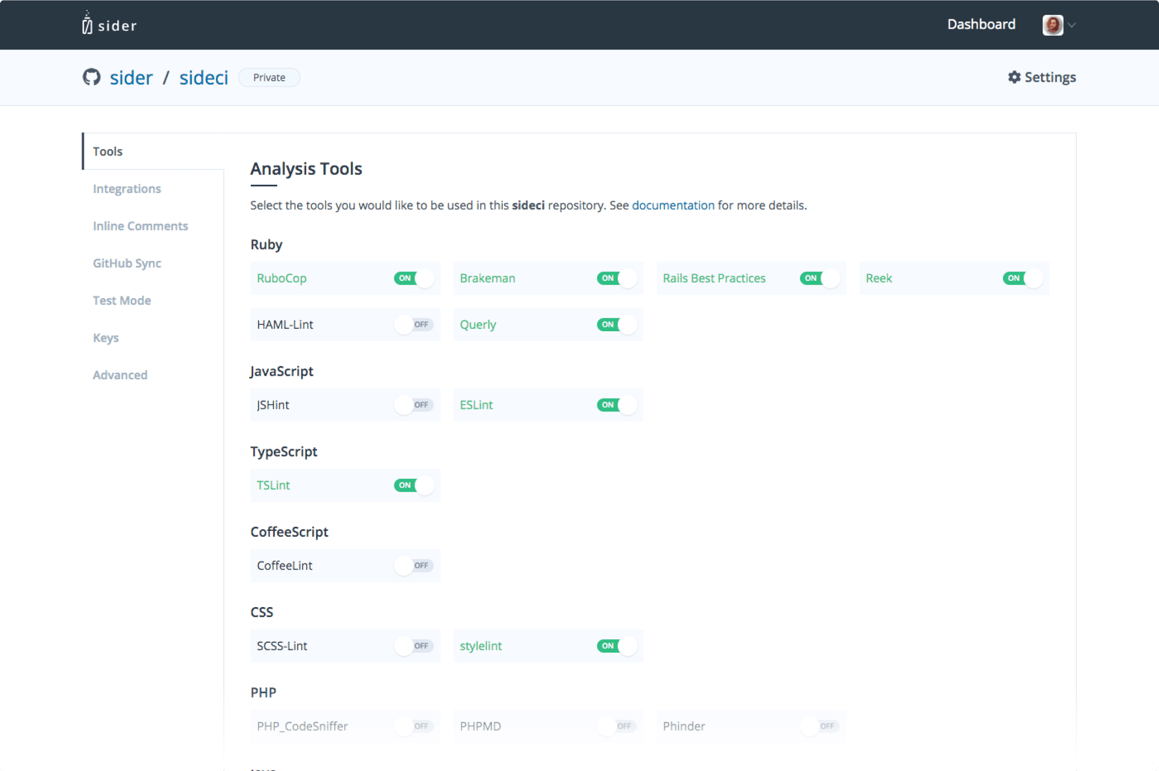 Repository — settings & tools