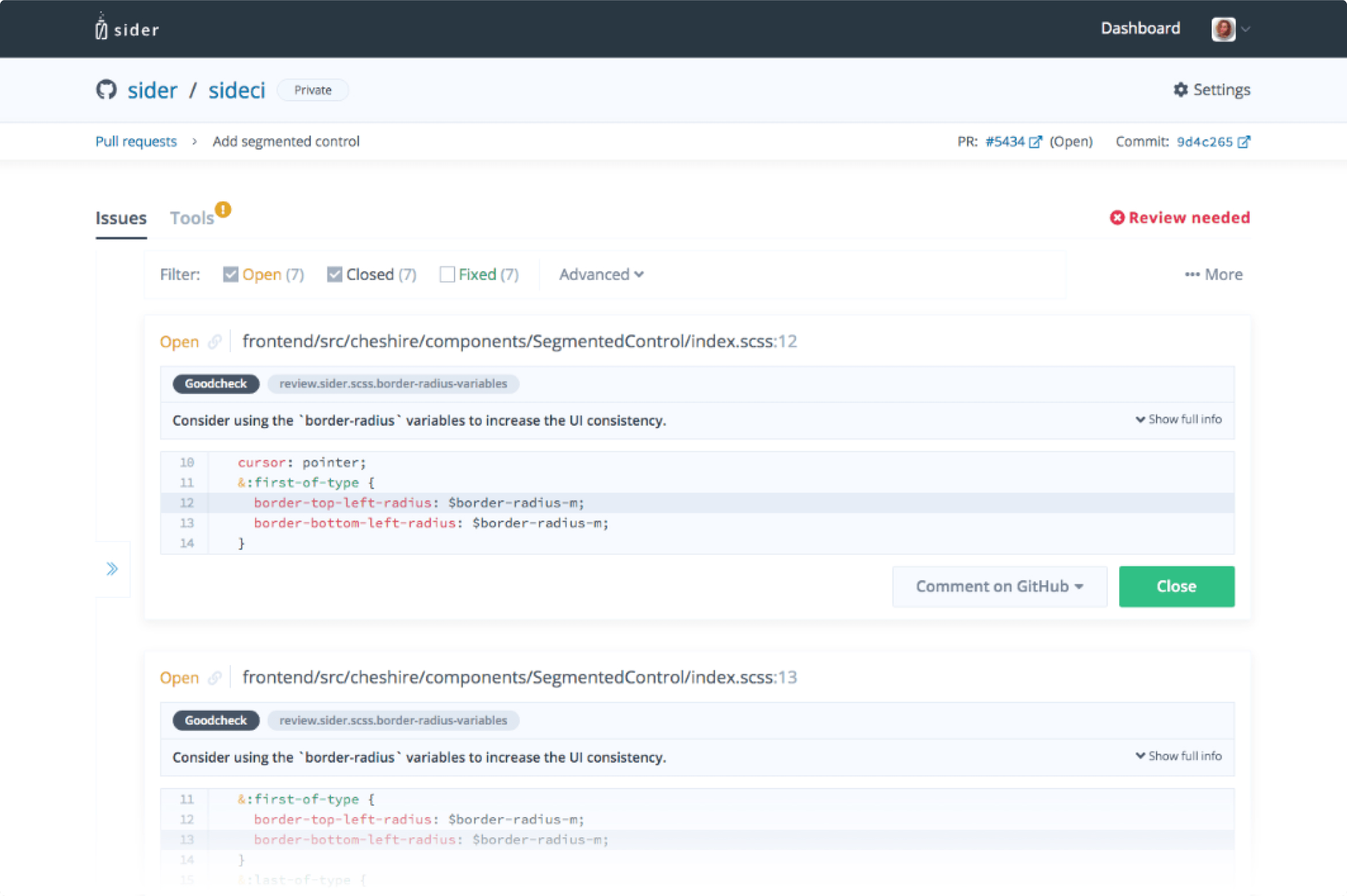 Pull request — issue list