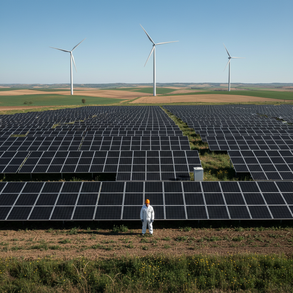 Instalacion de paneles solares en Burgos para proyecto de energia renovable hibrido