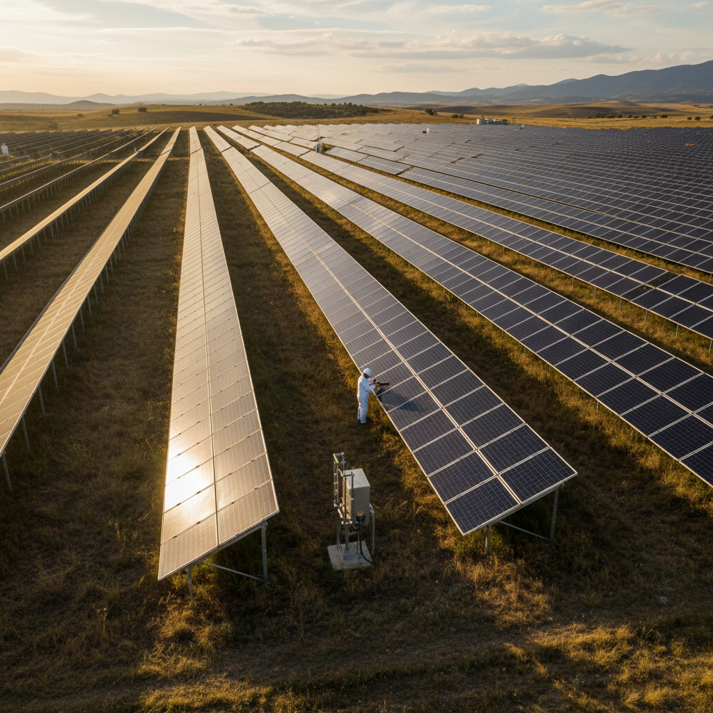 Instalación de placas solares en un campo de Teruel como ejemplo de energías renovables en Cataluña