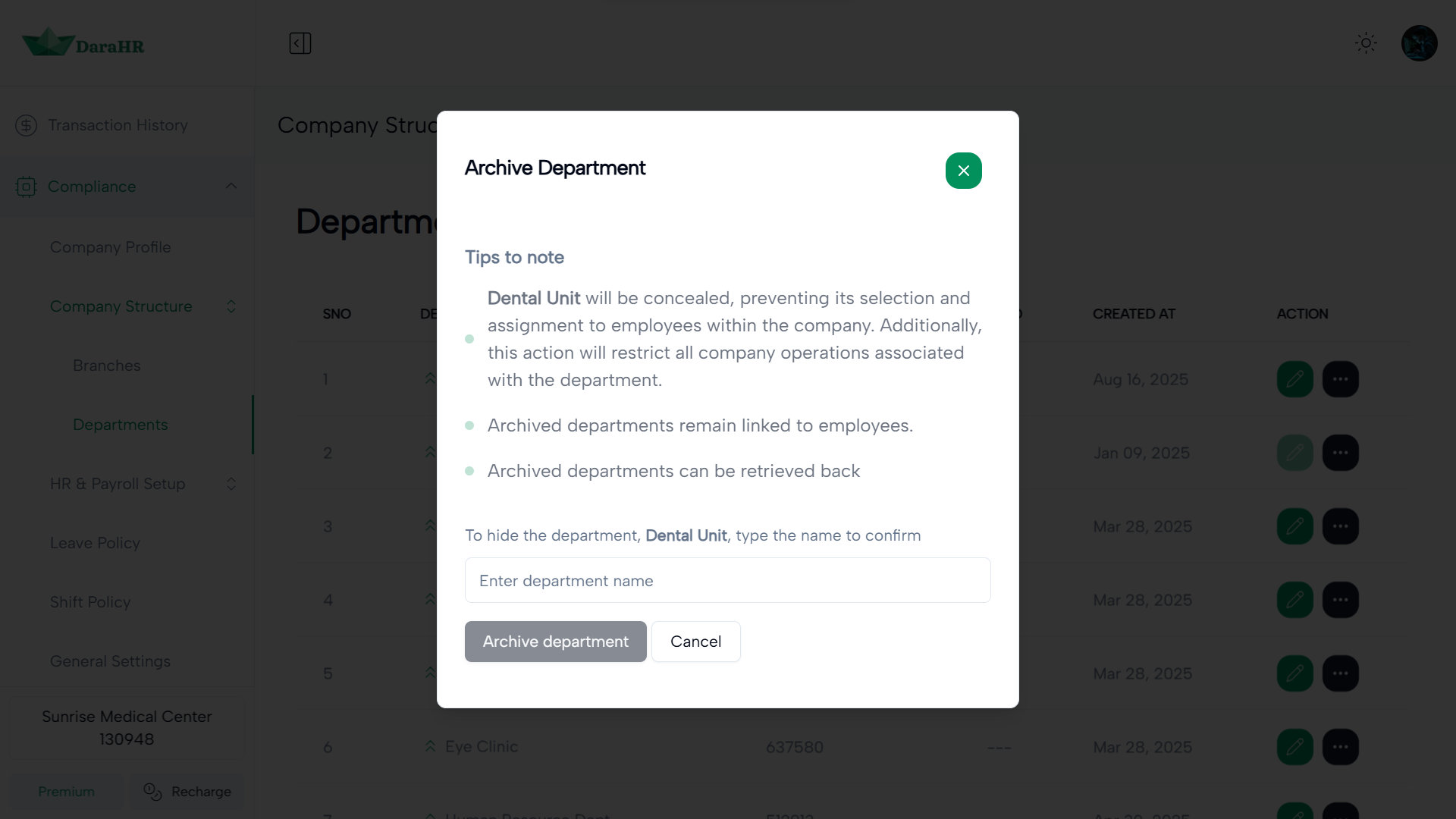 Detailed Configuration of Company Structure (Branches & Departments)
