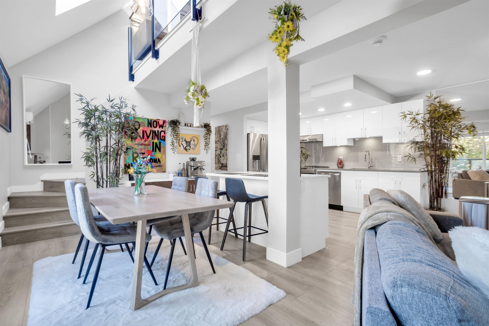 8 15989 Marine Drive, White Rock. Open-concept loft townhome with 12-foot ceilings and skylights.