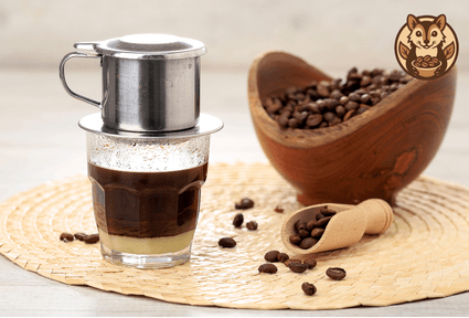 Vietnamese phin drip with finely roasted Weasel Coffee.