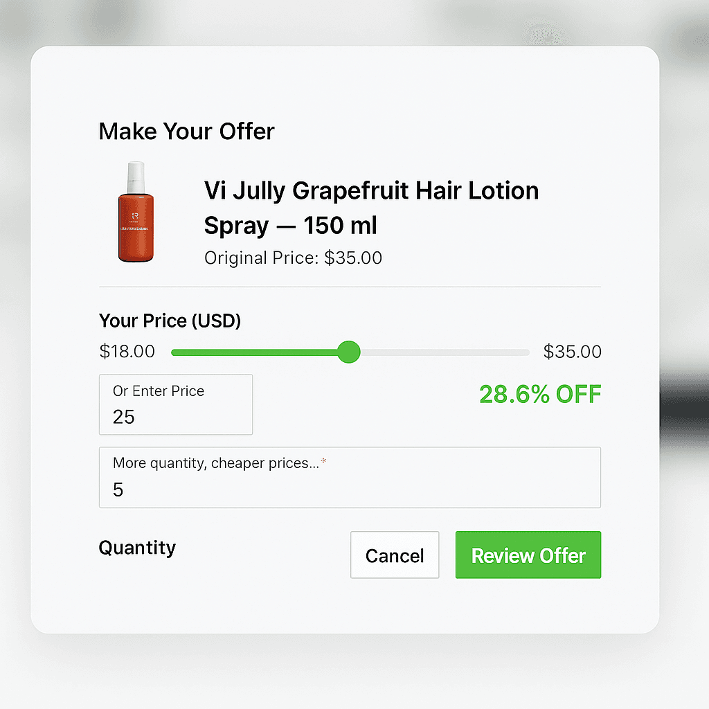 Step 1: Click Make an Offer, enter price and quantity.