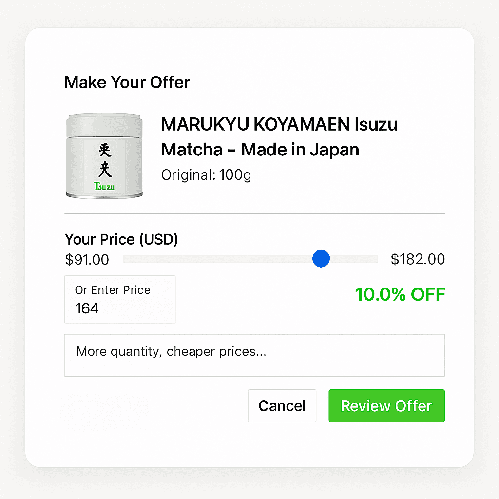 Step 1: Click Make an Offer, enter price and quantity.