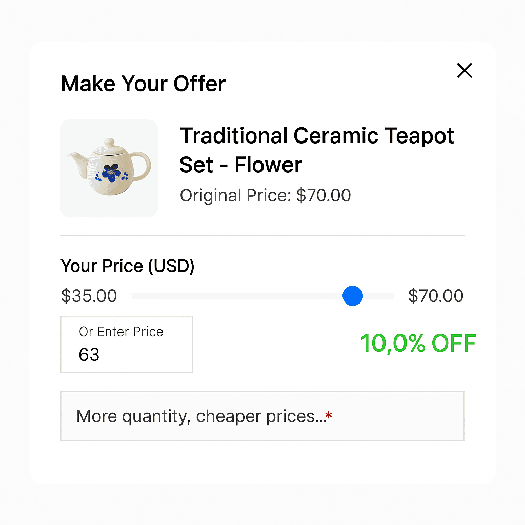 Step 1: Click Make an Offer, enter price and quantity.