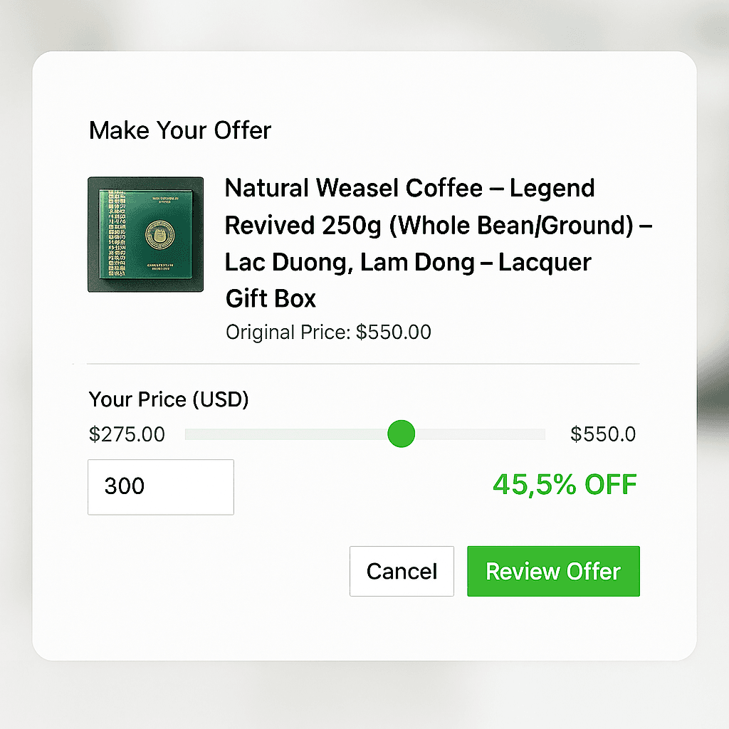 Step 1: Click Make an Offer, enter price and quantity.