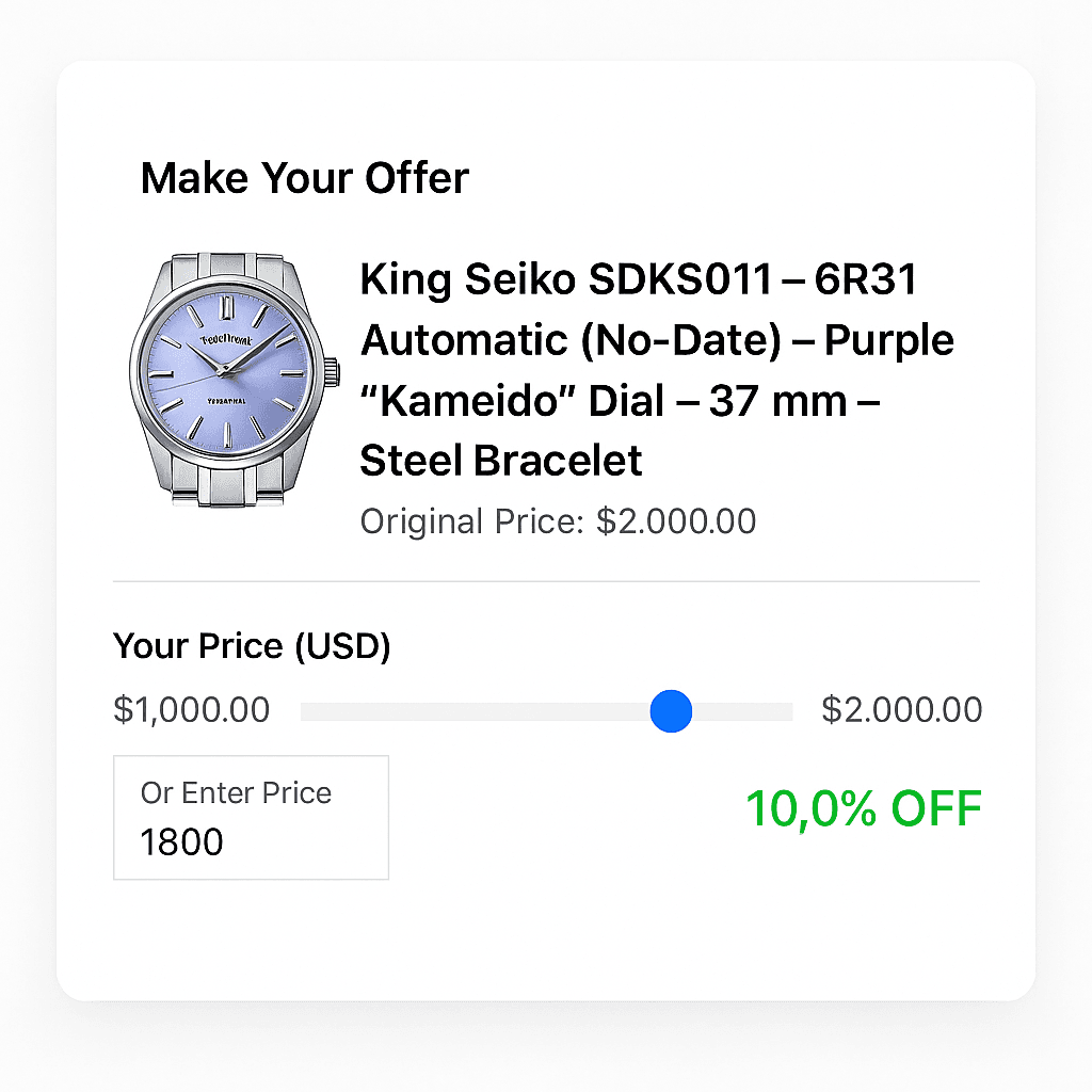 Step 1: Click Make an Offer, enter price and quantity.