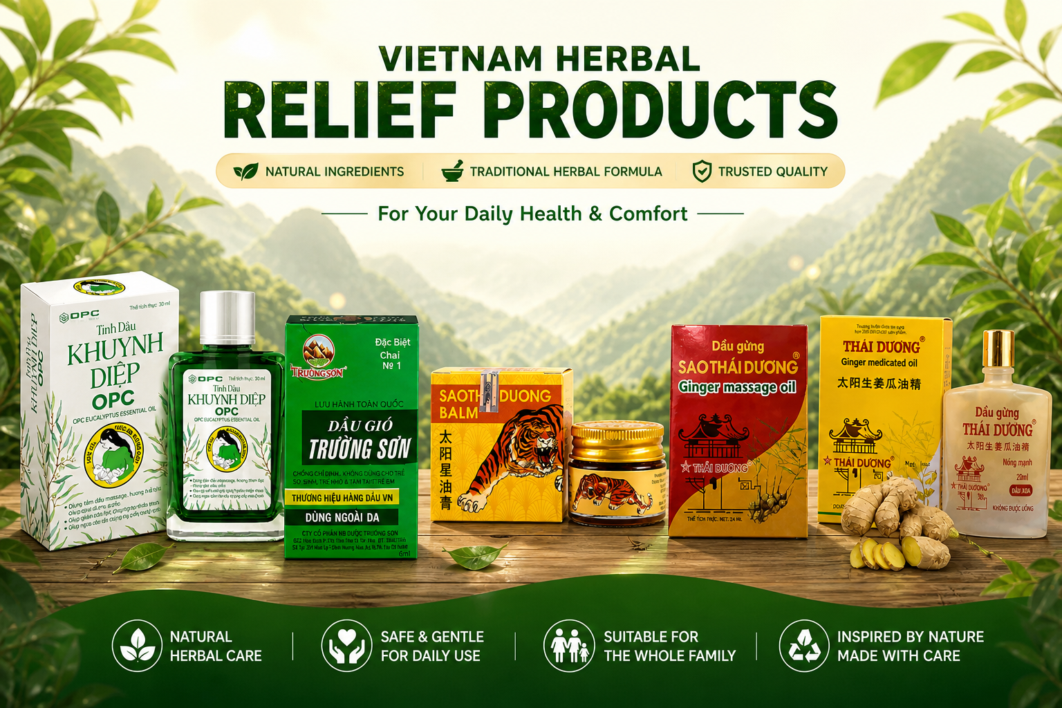 Vietnam Herbal Relief products: Natural ingredients, traditional formula, trusted quality for daily health & comfort. Featuring Khuanh Diep OPC, Tiger Balm, and more.
