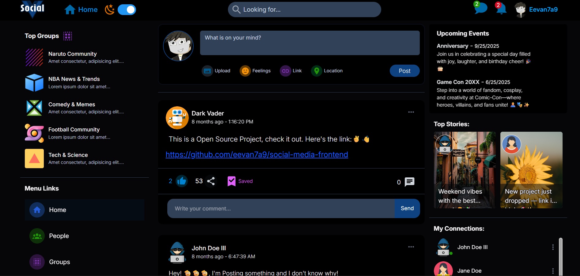 social media frontend